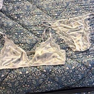 Skims Light Grey Hearts Lace Lingerie Set. Underwear Is 2X N Bra Is 4X